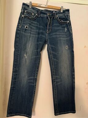 Miss Me Dark Blue Boyfriend Jeans with Distressed Accents